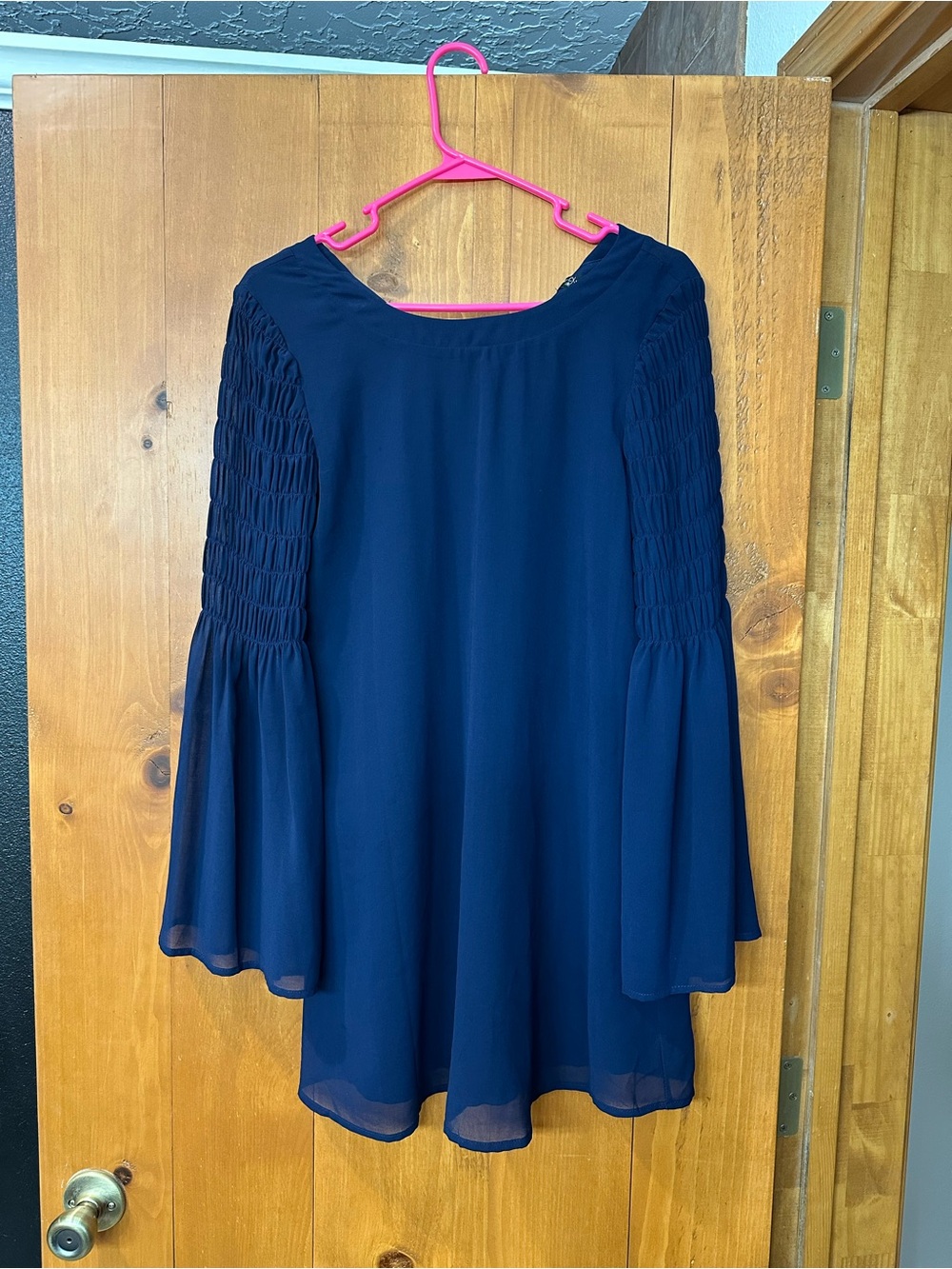 Navy Smocked Bell Sleeve mini dress